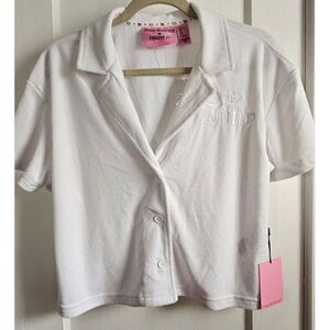 NWT Juicy Couture‎ white women Sz Medium crop shirt button up